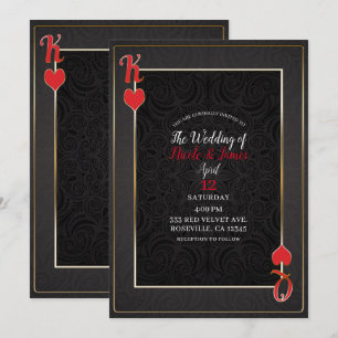 Convites Rei Preto Vermelho e Rainha de Copas Casamento Ele