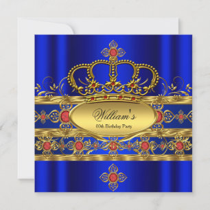 Convites Rei Príncipe Real Azul Dourado Vermelho Coroa Aniv