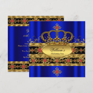 Convites Rei Príncipe Real Azul Dourado Vermelho Coroa Aniv