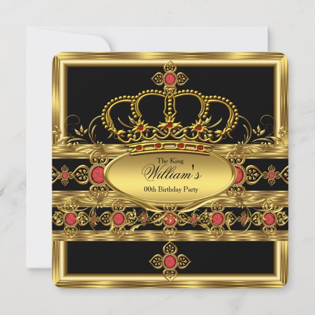 Convites Rei Príncipe Real Dourado Coroa Vermelha Festa de  (Frente)