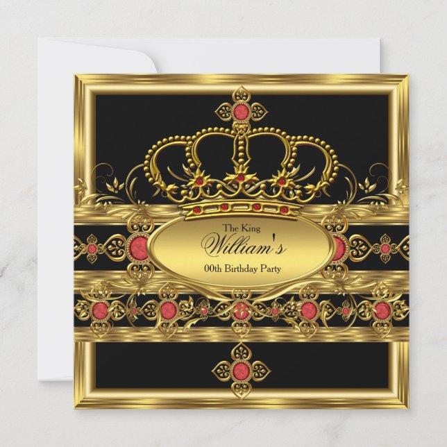 Convites Rei Príncipe Real Ouro Vermelho Coroa Festa de Ani (Frente)