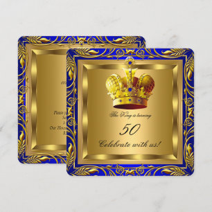 Convites Rei Rainha Azul Real Dourado Festa de Aniversário