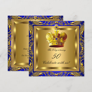 Convites Rei Rainha Azul Royal Dourado Elite Festa de Anive