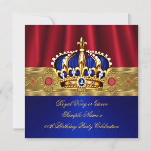 Convites Rei Rainha Vermelha Coroa Azul Real Dourado Aniver