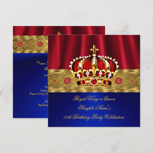 Convites Rei Rainha Vermelha Coroa Azul Real Dourado Aniver