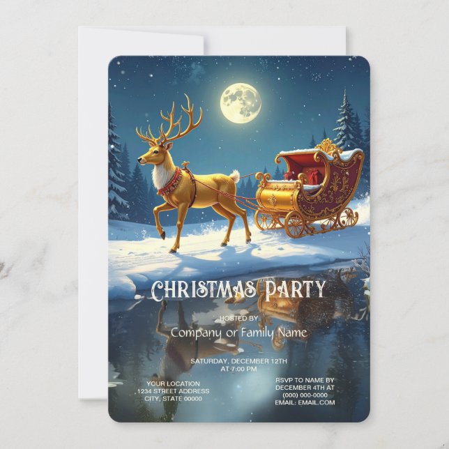 Convites Reindeer Christmas Sleigh Holiday Party Invitation (Frente)