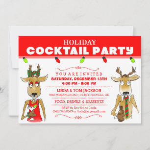 Convites Reindeer do Partido Cocktail Holiday com Bebidas C