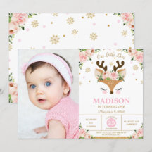 Reindeer Floral Snowflakes Foto de Aniversário