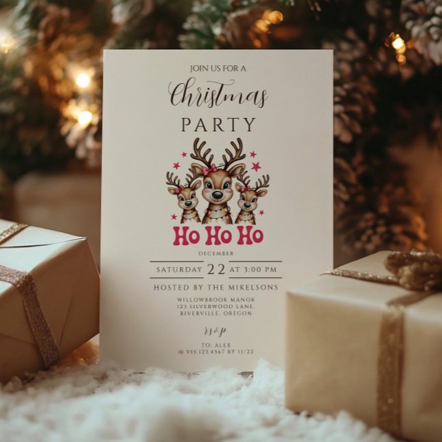 Convites Reindeer Ho Ho Ho Christmas (Criador carregado)