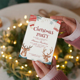 Convites Reindeer no suéter e festa de Natal do Chapéu