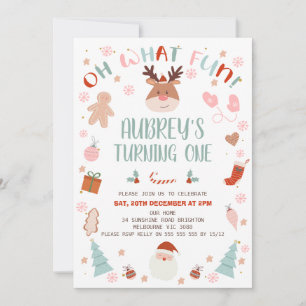 Convites Reindeer Oh Que primeiro aniversario De Natal Dive