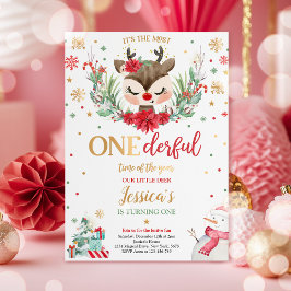 Convites Reindeer primeiro aniversario de Natal Red Winter 