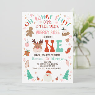 Convites Reindeer Red Oh Que primeiro aniversario De Natal