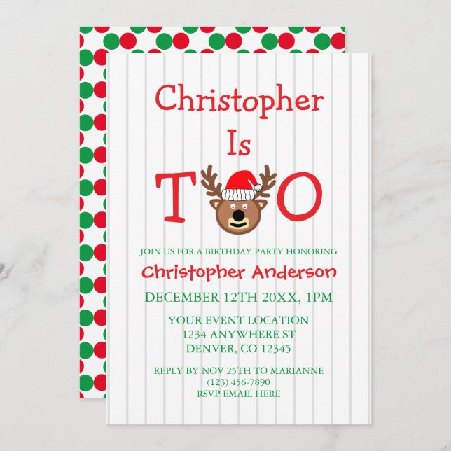 Convites Reindeer segundo aniversário (Frente/Verso)