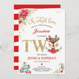 Convites Reindeer segundo aniversário de Natal Red Winter V