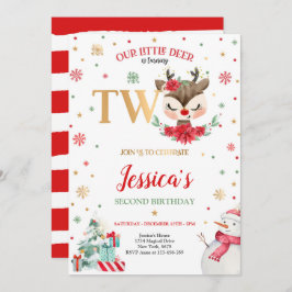 Convites Reindeer segundo aniversário de Natal Red Winter V