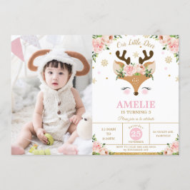 Convites Reindeer Winter Dourado Snowflakes Foto de anivers