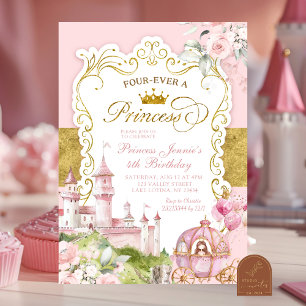 Convites Reino Rosa e Dourado Para Sempre uma Princesa
