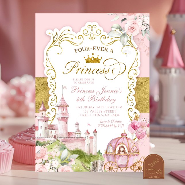 Convites Reino Rosa e Dourado Para Sempre uma Princesa (Criador carregado)