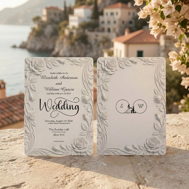 Convites Relevo Floral Esculturado em 3D Falso Marfim  Casa (Criador carregado)