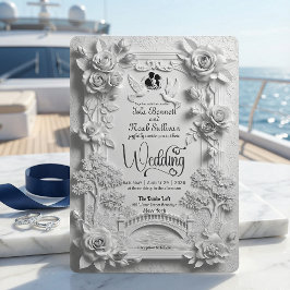 Convites Relevo Floral Rosa Branca 3D Embossed Falso Casame