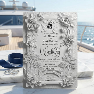Convites Relevo Floral Rosa Branca 3D Embossed Falso Casame