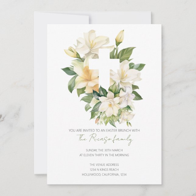 Convites Religião Christian Cross Lily Páscoa Brunch (Frente)