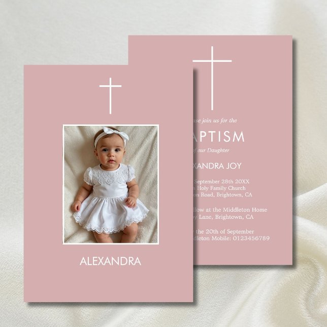 Convites Religiosa Foto Batismo Raparigas Brancas Rosa (Criador carregado)