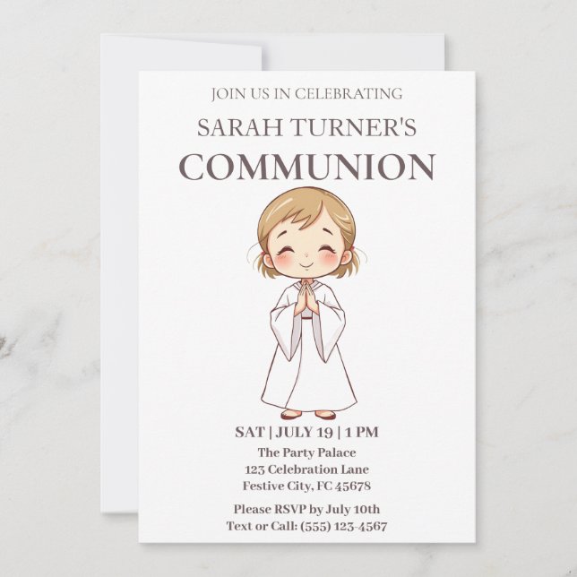 Convites Religiosas Meninas de Primeira Comunhão Cristão (Frente)