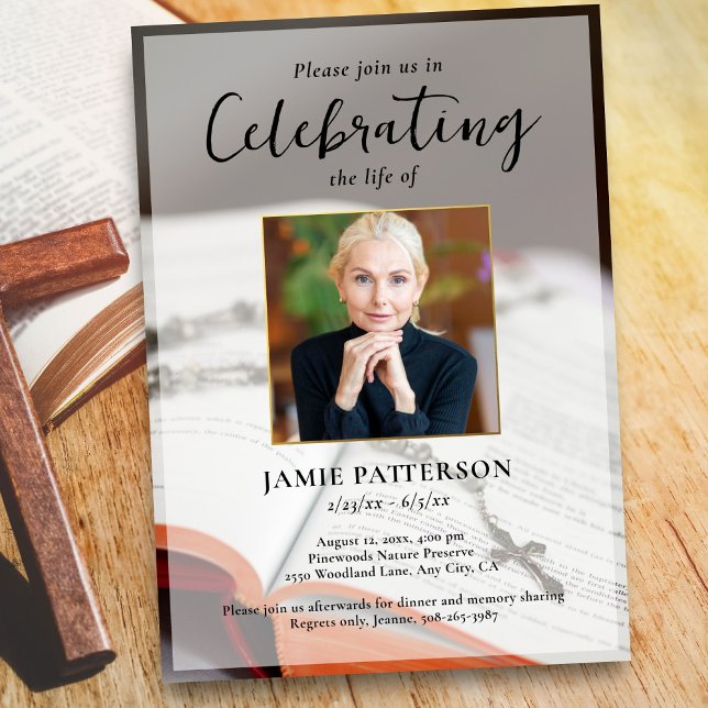 Convites Religious Cross Celebration of Life Photo Funeral (Criador carregado)