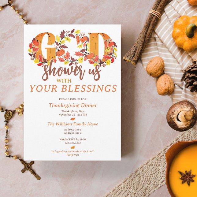 Convites Religious Thanksgiving Dinner Faith Bible Quote (Religious Thanksgiving Dinner Faith Bible Quote Invitation Prayer Shower Your Blessings)