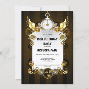 Convites Relógio de engrenagens Steampunk em preto e dourad