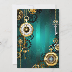Convites Relógio de Joia Steampunk em um Fundo Verde