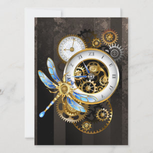 Convites Relógio Steampunk com Libélula Mecânica