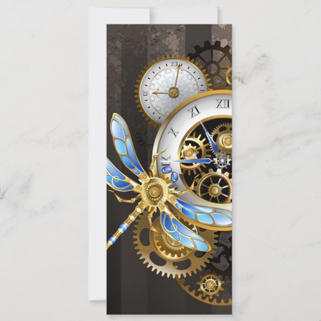 Convites Relógio Steampunk com Libélula Mecânica (Frente)