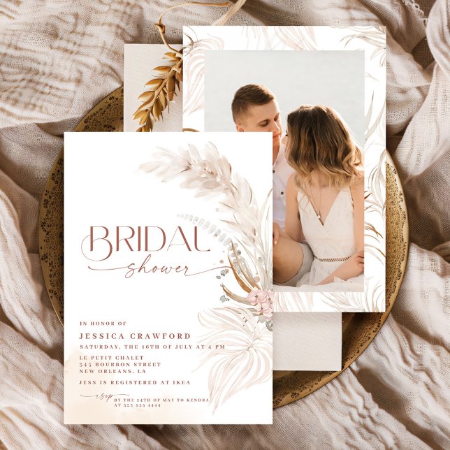 Convites Relva das Pampas Boho Floral Foto Chá de Noiva (Criador carregado)