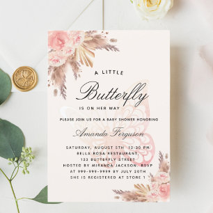 Convites relva-pampas rosa-rosa-borboleta-chá de fraldas