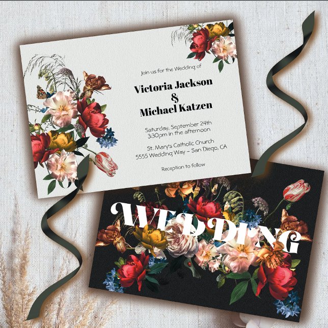 Convites Rembrandt Modern Floral Dark & Moody Wedding (Criador carregado)