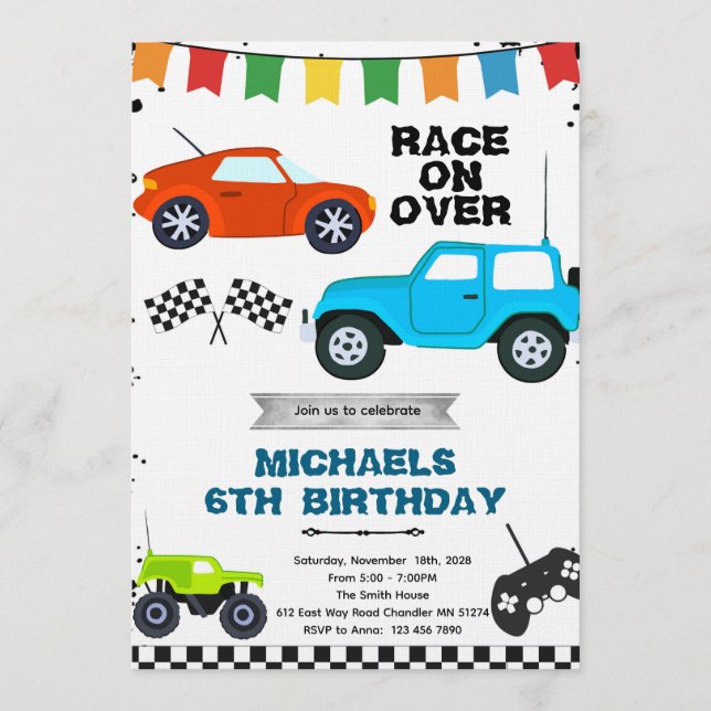 Convites Remote Control Cars party invitation (Frente)