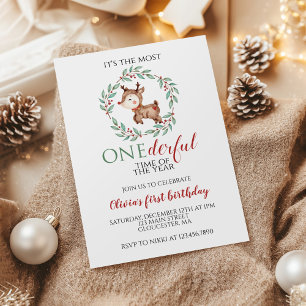 Convites Renas de Natal Onederful Primeiro Aniversário