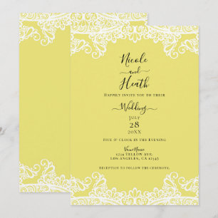 Convites Renda Amarela e Branca Casamento Elegante