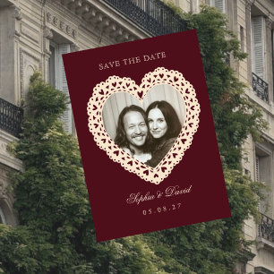 Convites Renda Antiga Coração Foto Casamento Salve a Data