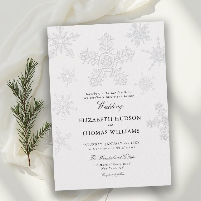 Convites Renda de Floco de Neve de Inverno Clássico Moderno (winter wedding invitation modern classic minimalist snowflake snow frost wonderland elegant simple)