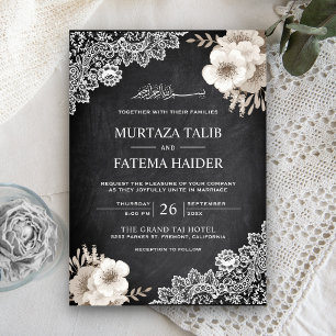 Convites Renda de Giz Marfim Floral Casamento Islâmico