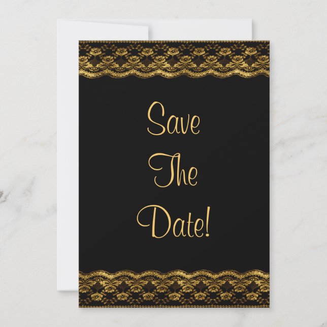 Convites Renda dourada no Save The Date de casamento preto (Frente)