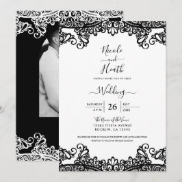Convites Renda Preta e Branca Casamento Elegante