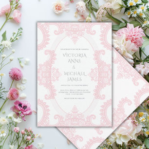 Convites Renda Rosa Caprichoso Casamento Vintage