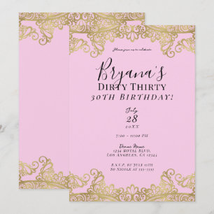 Convites Renda Rosa e Dourada Chic Suja 30 30º Aniversário
