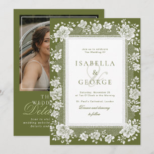 Convites Renda Verde Oliva Renda Casamento Dinheiro Antigo 