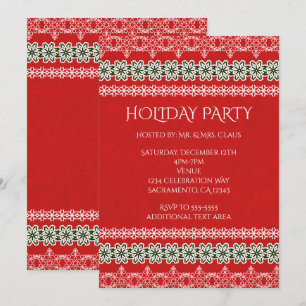 Convites Renda Vermelha Branca e Verde Festa de Férias Eleg